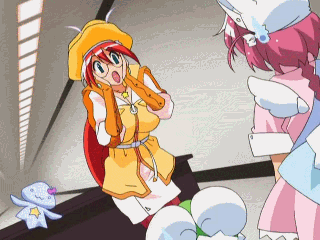 00s 2girls animated animated_gif back belt breasts cleavage female glasses green_eyes hands_on_face hat huge_breasts indoors jacket jewelry lipstick long_hair magical_teacher_komachi makeup multiple_girls nakahara_komugi nurse nurse_witch_komugi-chan pink_hair red_hair red_lips solo_focus sweatdrop talking teacher