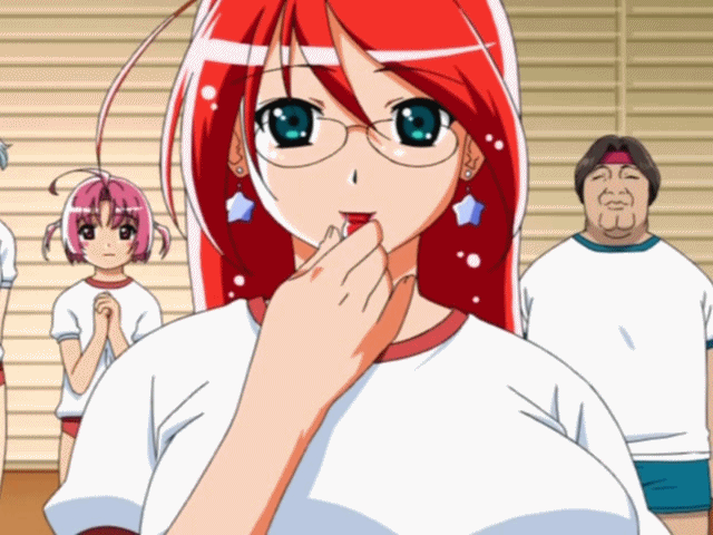 00s 1boy 2girls animated animated_gif blowing bouncing_breasts breasts cleavage earrings female green_eyes gym gym_uniform huge_breasts jewelry jiggle long_hair magical_teacher_komachi multiple_girls nakahara_komugi necklace nurse_witch_komugi-chan red_hair solo_focus star star_earrings teacher uniform upper_body whistle
