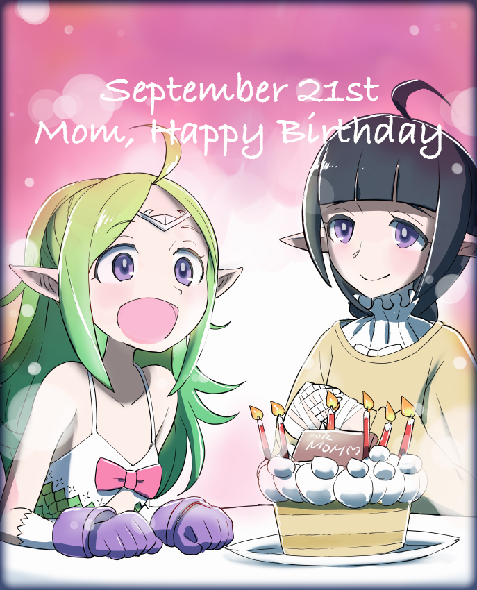 birthday_cake cake candle commentary_request dated fire_emblem fire_emblem:_kakusei food happy_birthday mamkute mother_and_daughter nn_(fire_emblem) nono_(fire_emblem) pastry sasakimuu