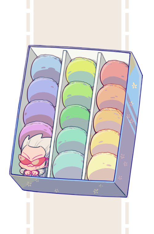:3 akagi box floral_print food formal hands_on_own_knees hirayama_yukio in_box in_container knees_up long_sleeves macaron male_focus miniboy mino_(mino_cat) oversized_object rainbow_order silver_hair sitting solo spiked_hair striped suit sunglasses v-shaped_eyebrows vertical_stripes white_hair