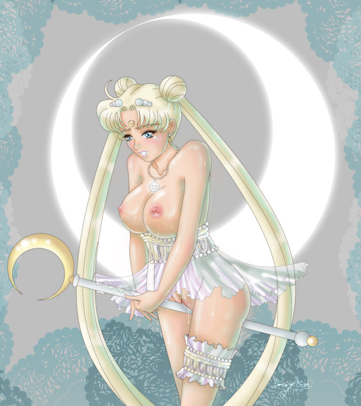 bishoujo_senshi_sailor_moon blonde_hair blue_eyes breasts garters hair_ornament huge_breasts jewelry large_breasts lingerie long_hair maboroshi_no_ginzuishou moon necklace nipples no_bra no_panties princess_serenity pussy queen_serenity scepter solo translucent translucent_dress tsukino_usagi underwear