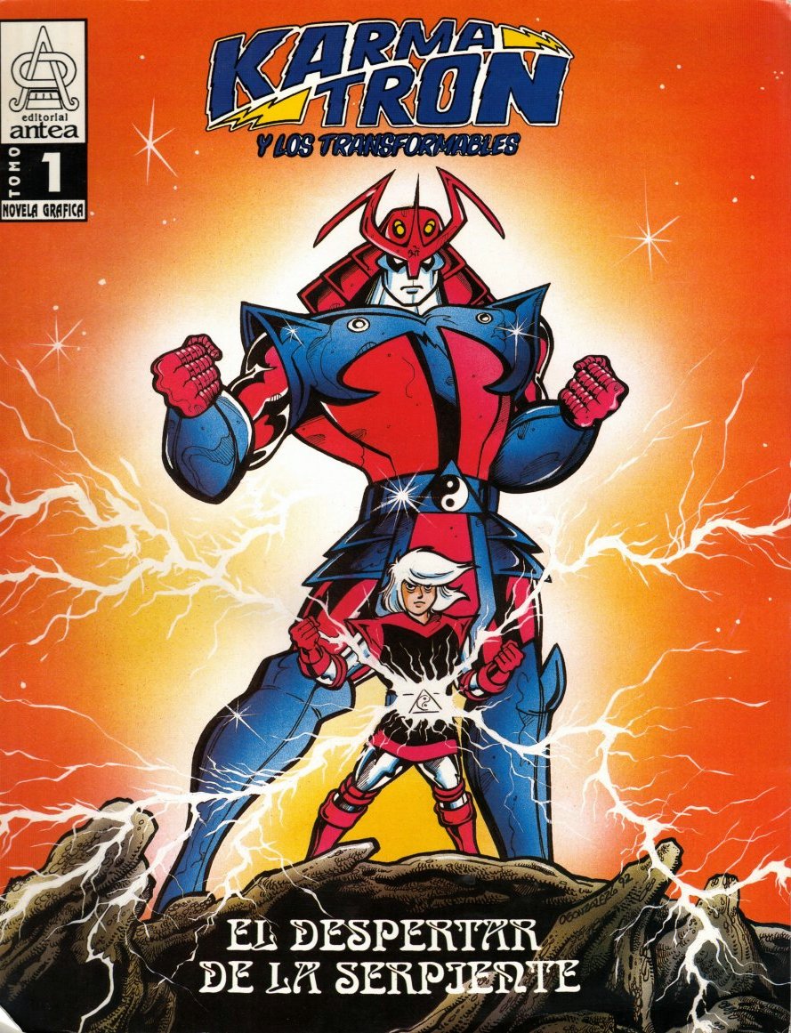 70s 80s 90s armor belt boots comic cover dual_persona electricity energy fantasy fighting_stance gloves helmet japanese_armor kabuto karmatron karmatron_y_los_transformables looking_at_viewer mecha non-web_source official_art official_style oldschool oscar_gonzalez_loyo redesign rock samurai sanskrit scan science_fiction serious spanish super_robot taoism traditional_media transformation translated uniform white_hair yin_yang zacek