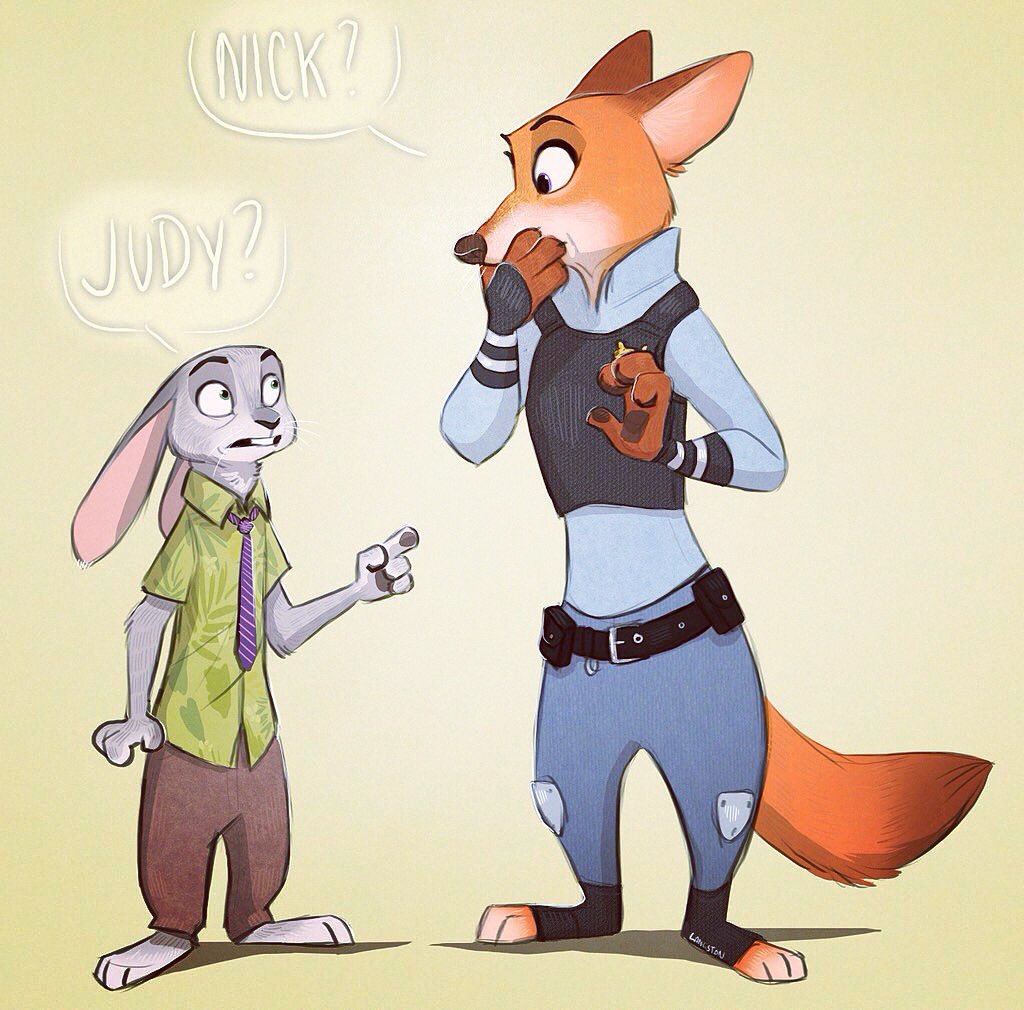 anthro barefoot canine clothing crossgender disney duo female fox fur grey_fur judy_hopps lagomorph male mammal nick_wilde orange_fur pawpads paws police police_uniform rabbit ritwell size_difference uniform zootopia