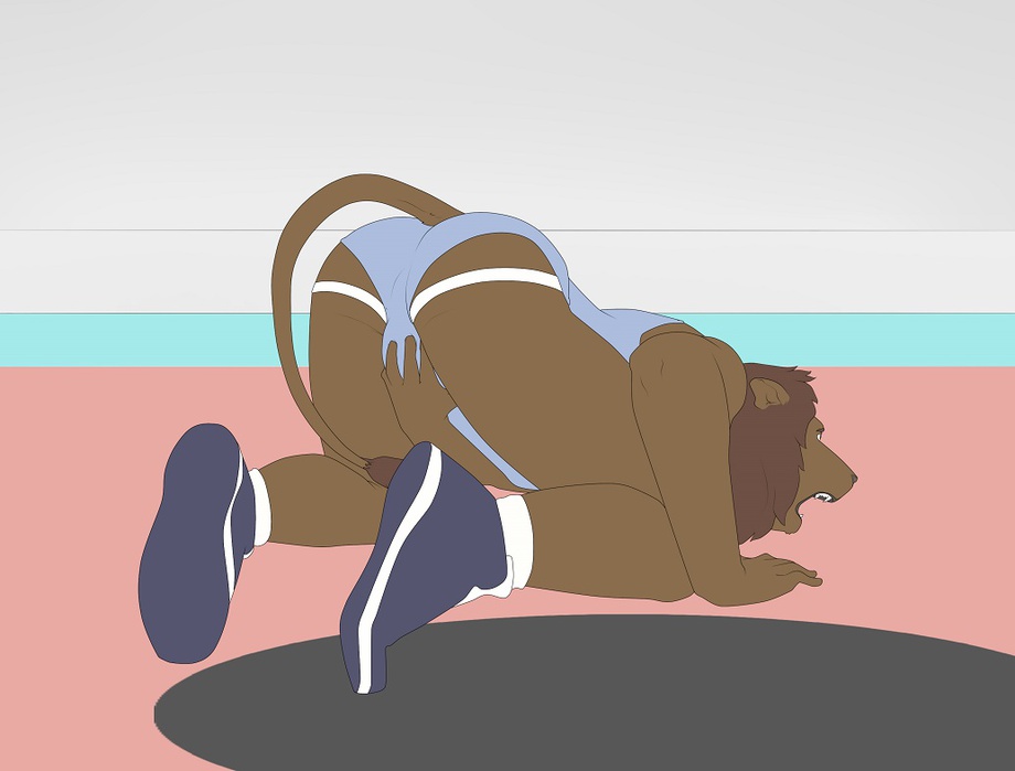 9x9 ballbusting better_version_at_source bulge butt clothing cock_and_ball_torture feline jockstrap lion male mammal open_mouth pain underwear wrestling