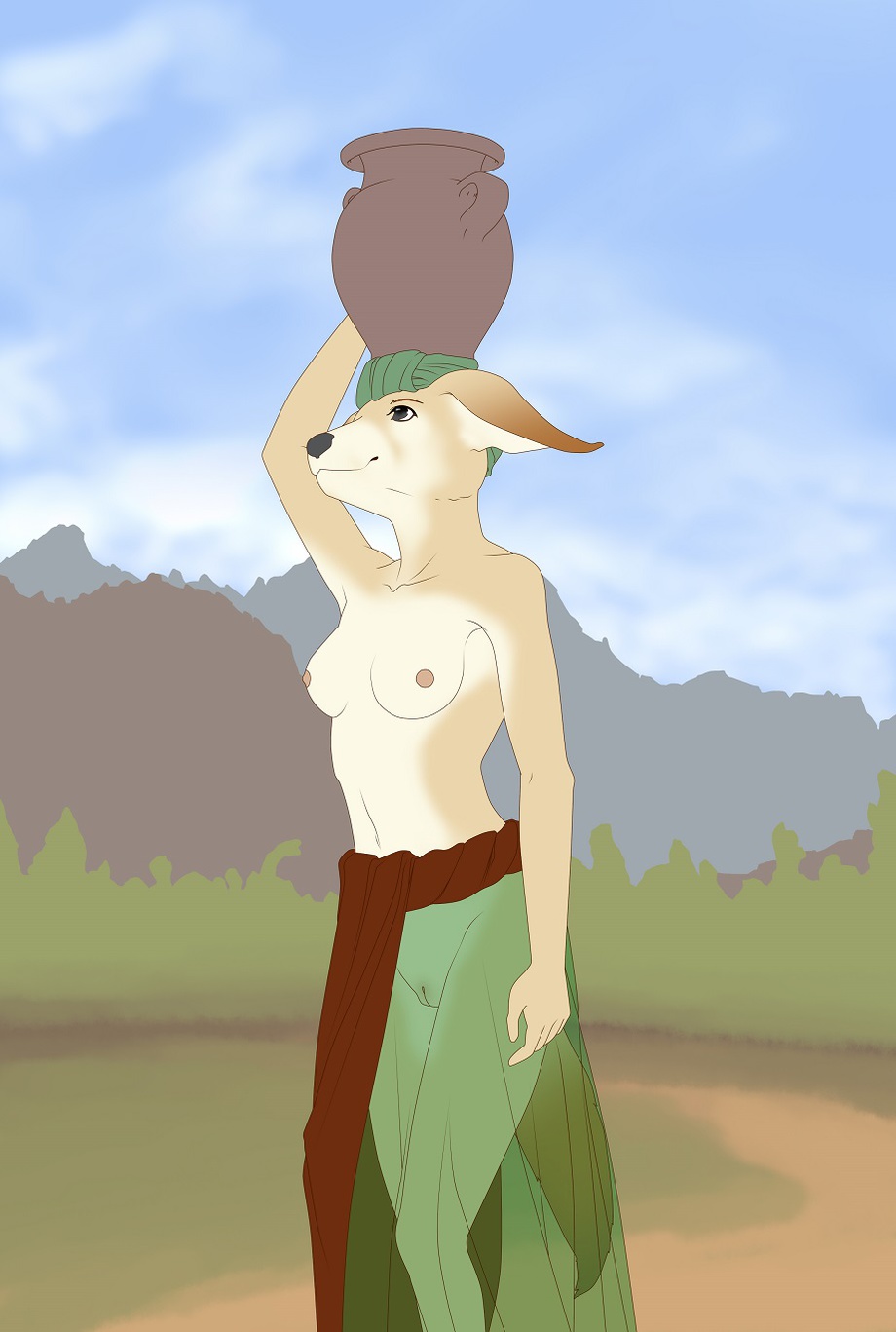 9x9 armpits better_version_at_source breasts canine clothed clothing female fennec fennecgirlchallenge fox mammal partial_nudity pussy solo topless translucent walking
