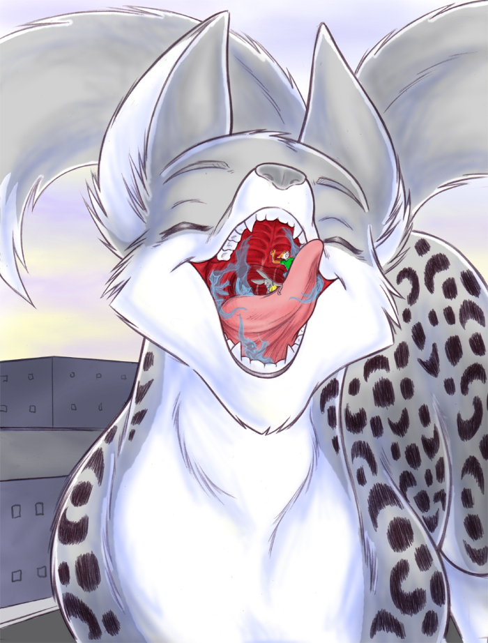 absorption_vore ambiguous_gender arokha canine city cownugget death eyes_closed feline fox lagomorph macro mammal multi_tail size_difference soul soul_vore tongue tongue_out vore