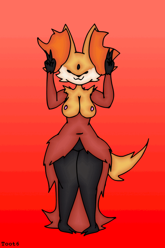 abstract_background animated anthro barefoot breasts dancing delphox female mammal navel nintendo nipples nude pok&eacute;mon solo toot6 video_games wide_hips
