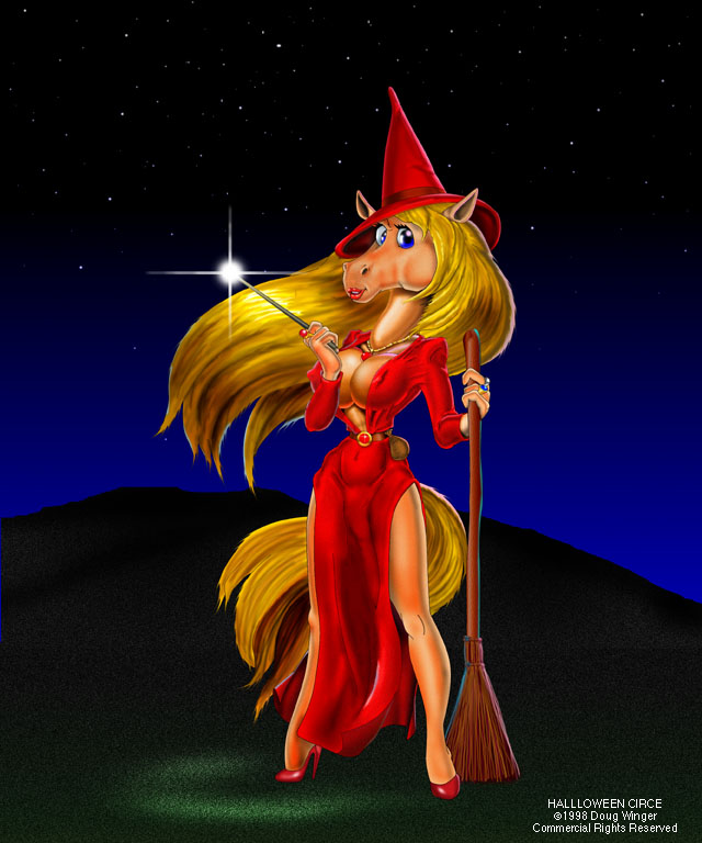 1998 anthro broom doug_winger equine female halloween holidays horse magic_user mammal night outside sky star starry_sky wand witch