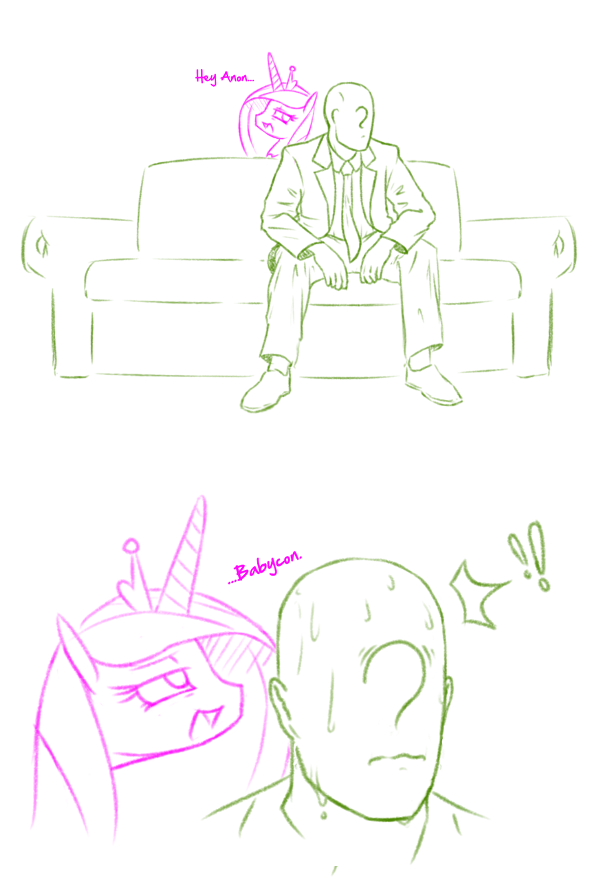 ! anon clothed clothing dialogue duo english_text equine female friendship_is_magic hair horn human male mammal my_little_pony princess_cadance_(mlp) raridashdoodles restricted_palette sitting sofa suit text unicorn