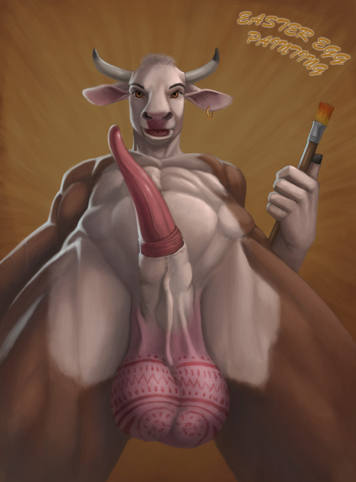 animal_genitalia animal_penis anthro balls bovine bovine_penis brown_background cattle easter erection holidays low-angle_view male mammal morticus nude penis simple_background solo worm's-eye_view
