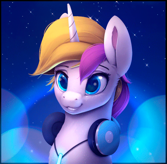 animated blink blonde_hair blue_eyes equine fan_character female feral hair headphones horn mammal my_little_pony no_sound rodrigues404 smile solo unicorn