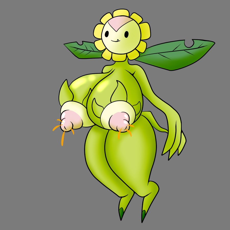anthro big_breasts breasts digimon erect_nipples female flora_fauna flower honey lactating nectar nipples plant scarecorrode solo sunflower sunflowmon tagme wide_hips