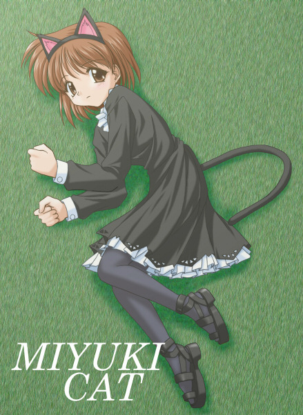 animal_ears brown_eyes brown_hair cat_ears dress miyuki nekomimi pantyhose short_hair