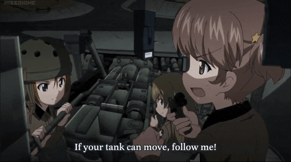 alisa_(girls_und_panzer) animated animated_gif bangs blonde_hair brown_eyes brown_hair clenched_teeth closed_eyes fangs freckles girls_und_panzer grimace ground_vehicle hair_ornament helmet helmet-chan_(girls_und_panzer) jacket long_hair m4_sherman military military_uniform military_vehicle motor_vehicle multiple_girls non-web_source screencap short_twintails star star_hair_ornament subtitled tank tank_interior tears teeth twintails uniform watermark