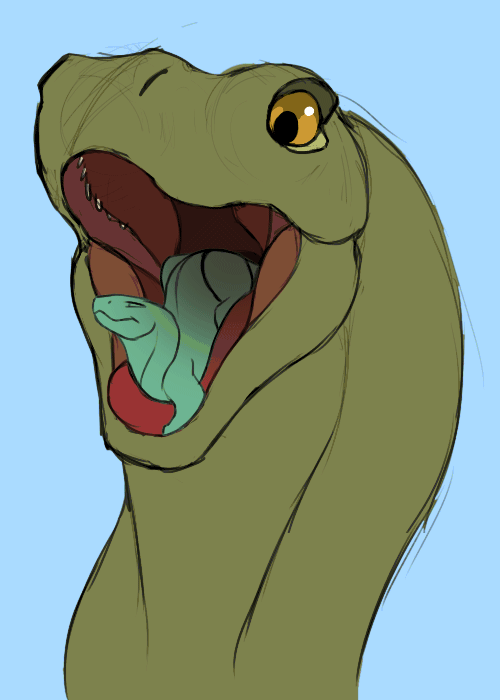 animated dinosaur long_neck neck_bulge open_mouth reptile scales scalie secretly-foxen swallowing teeth tongue vore yellow_sclera