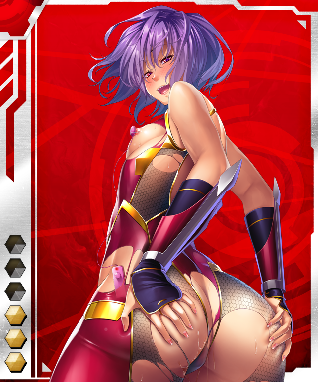 1girl ass breasts butt_crack female nipples shiny short_hair small_breast taimanin_asagi_battle_arena torn_clothes