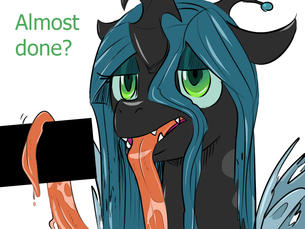 animated censored changeling colored_edit edit female feral friendship_is_magic horn long_tongue my_little_pony open_mouth oral queen_chrysalis_(mlp) saliva solo sunibee tongue wings