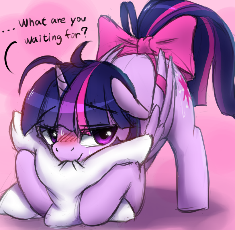 ... 2016 ? ass_up aymint bite biting_pillow blush cutie_mark english_text equine female feral friendship_is_magic horn mammal my_little_pony pillow purple_eyes ribbons solo sugestive sweat tail_bow tail_ribbon text twilight_sparkle_(mlp) winged_unicorn wings