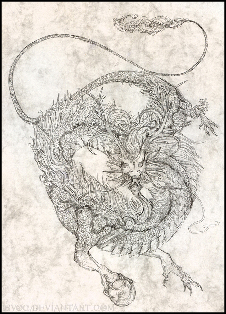 ambiguous_gender antlers claws detailed_scales detailed_sketch dragon eastern_dragon hair horn isvoc mane nude open_mouth scales simple_background sketch solo teeth tongue traditional_media_(artwork) white_background