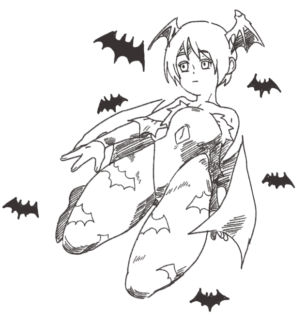 1girl bat_print bats demon_wings female head_wings inkerton-kun leotard lilith_aensland monochrome short_hair simple_background solo vampire_(game) white_background wings