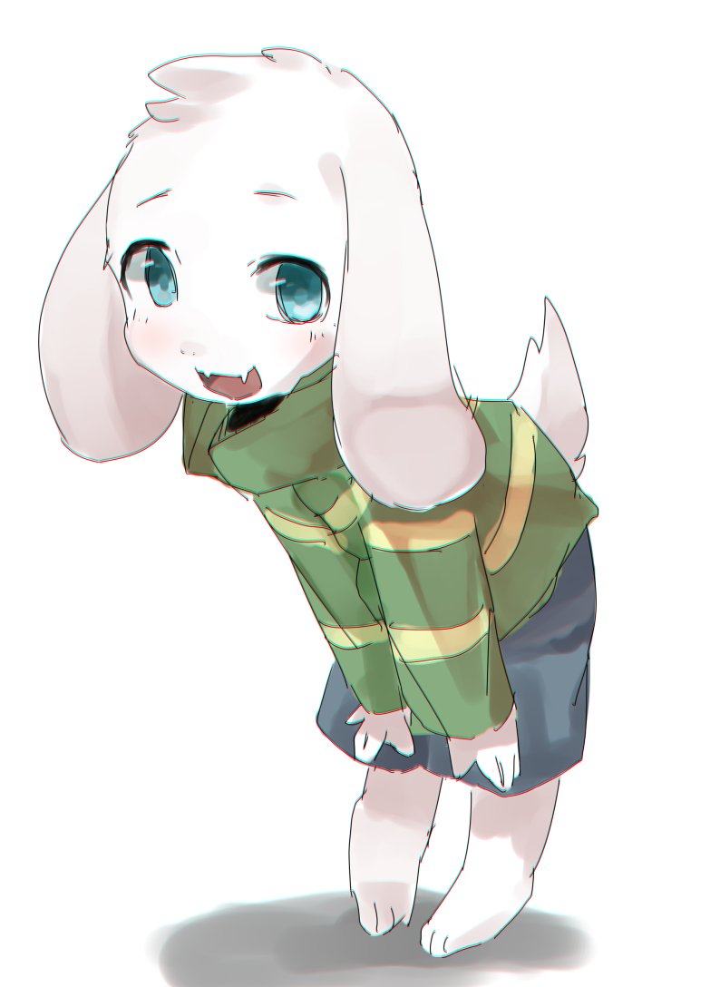 asriel_dreemurr blue_eyes blush caprine chromatic_aberration goat looking_at_viewer mammal open_mouth simple_background solo undertale video_games white_background ぬこちー