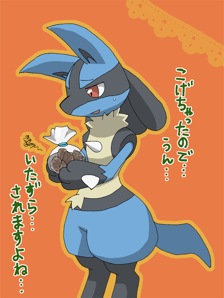 2014 canine digital_media_(artwork) enon jackal japanese_text lucario mammal nintendo open_mouth pok&eacute;mon solo standing tagme text video_games