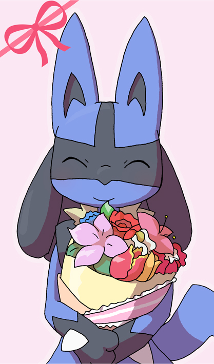 2013 canine digital_media_(artwork) enon eyes_closed flower jackal lucario mammal nintendo plant pok&eacute;mon smile solo standing tagme video_games