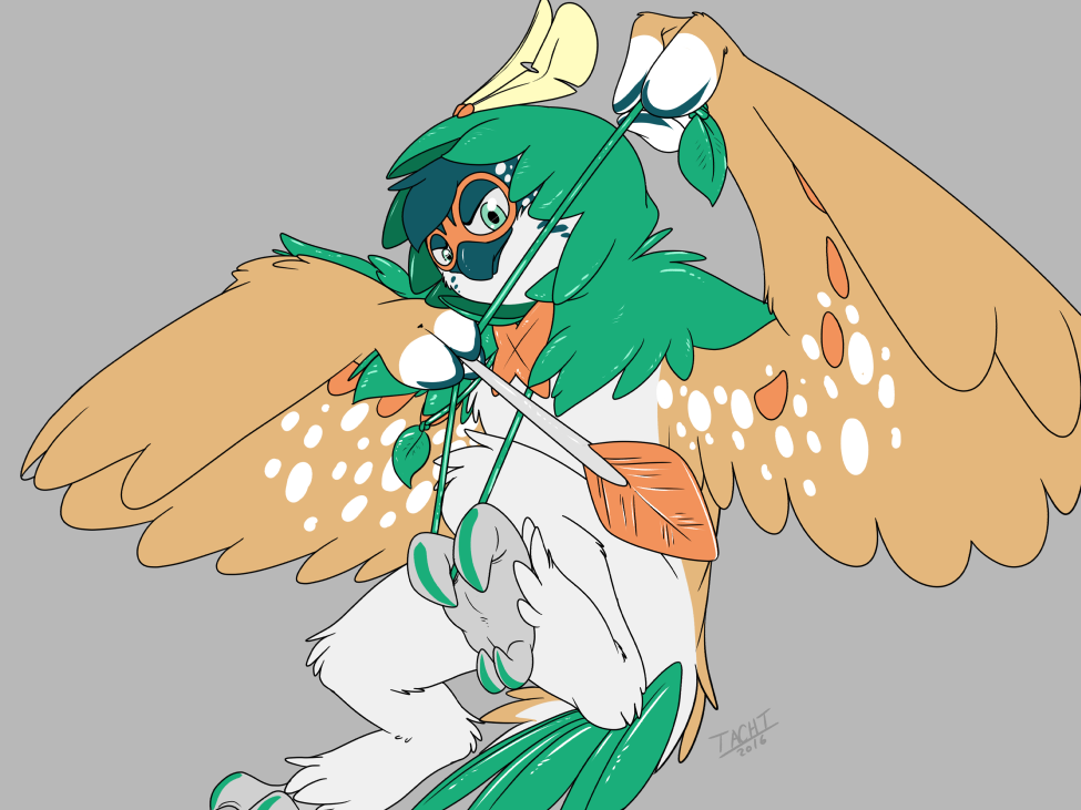 aiming anthro avian bird decidueye fighting_stance flat_colors kaptcha looking_at_viewer nintendo owl pok&eacute;mon signature solo video_games winged_arms wings