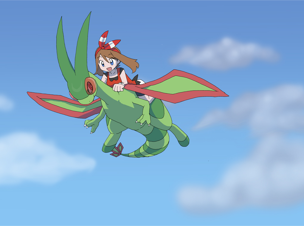 2014 ambiguous_gender blue_eyes cloud digital_media_(artwork) dragon enon female feral flygon flying human mammal nintendo open_mouth pok&eacute;mon red_eyes sky tagme video_games wings