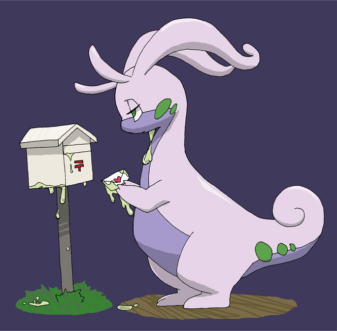 2014 ambiguous_gender digital_media_(artwork) enon feral letter mailbox nintendo pok&eacute;mon purple_background simple_background slime standing tagme video_games
