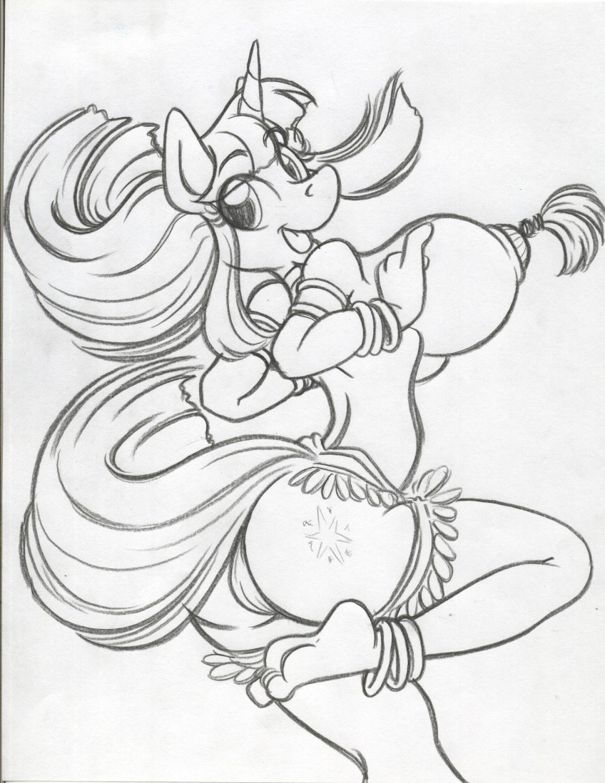 anthro big_breasts bracelet breasts clothed clothing dancing equine female friendship_is_magic horn jewelry king-cheetah looking_back mammal my_little_pony nipple_tassels nude skimpy smile twilight_sparkle_(mlp) unicorn