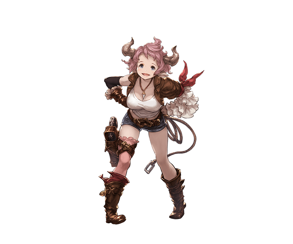 :d black_gloves blue_eyes boots brown_footwear draph elbow_gloves full_body gloves granblue_fantasy horns jewelry karva_(granblue_fantasy) minaba_hideo necklace official_art open_mouth pink_hair pink_legwear pointy_ears short_hair short_shorts shorts single_elbow_glove single_thighhigh smile solo thighhighs transparent_background