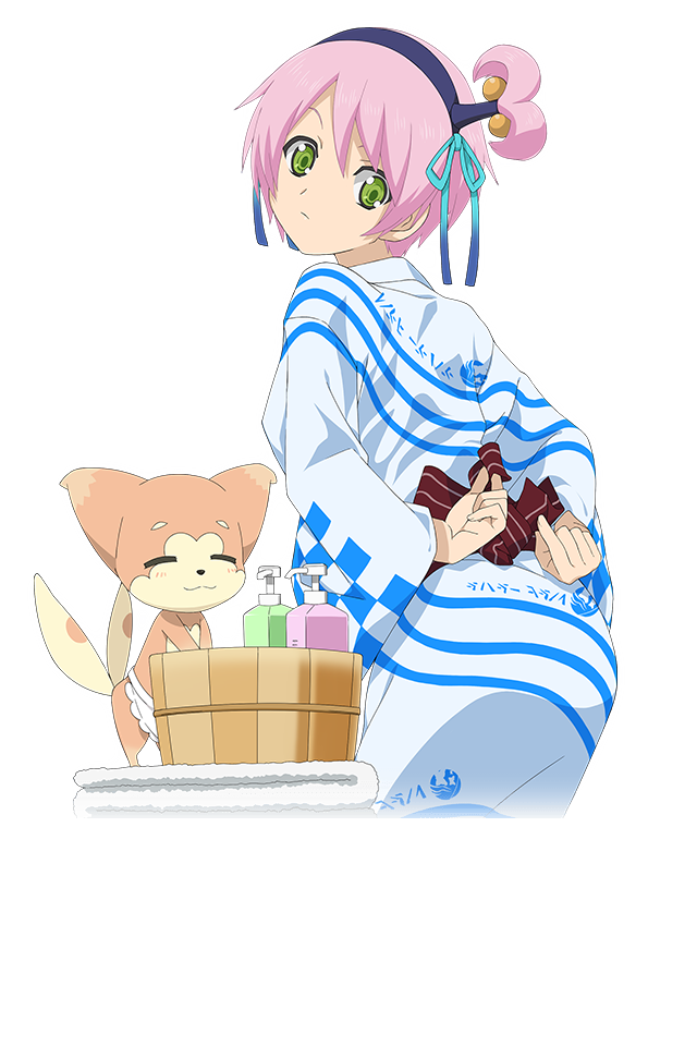apron female green_eyes hair_ribbons headband japanese_clothes kanonno_earhart official_art pink_hair ribbons solo tales_of_(series) tales_of_link tales_of_the_world_radiant_mythology_2 transparent_background yukata
