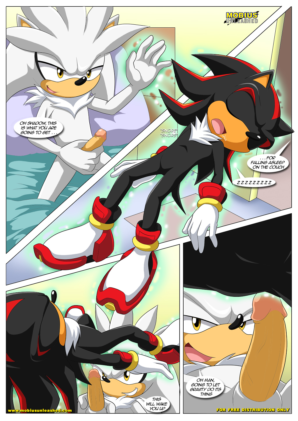 anthro bbmbbf bed bedroom comic duo erection fur hedgehog magic male male/male mammal masturbation mobius_unleashed open_mouth palcomix penis shadow_the_hedgehog silver_the_hedgehog sleeping sonic_(series) text