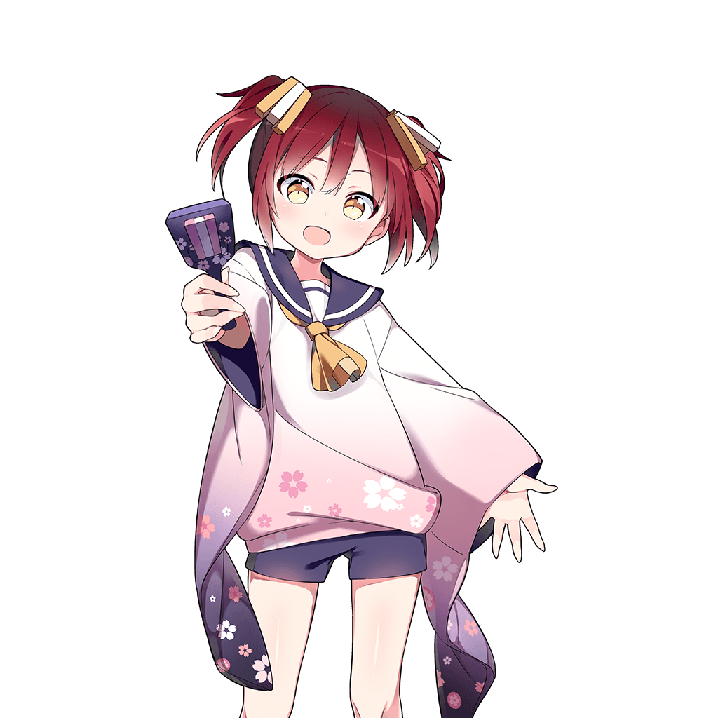 :d aoba_mahiru blush contrapposto hair_ornament looking_at_viewer naruko_(instrument) official_art open_mouth red_hair sailor_collar sama short_hair short_twintails shorts sleeves_past_wrists smile solo standing transparent_background twintails uchi_no_hime-sama_ga_ichiban_kawaii wide_sleeves yellow_eyes