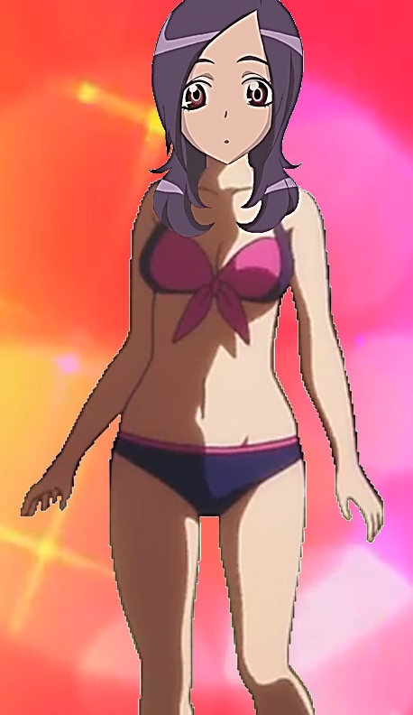 :o arm_at_side bangs bare_arms bare_shoulders bikini cleavage collarbone cowboy_shot fresh_pretty_cure! higashi_setsuna large_breasts legs looking_at_viewer mound_of_venus navel parted_bangs precure pretty_cure signature standing swimsuits very_long_hair