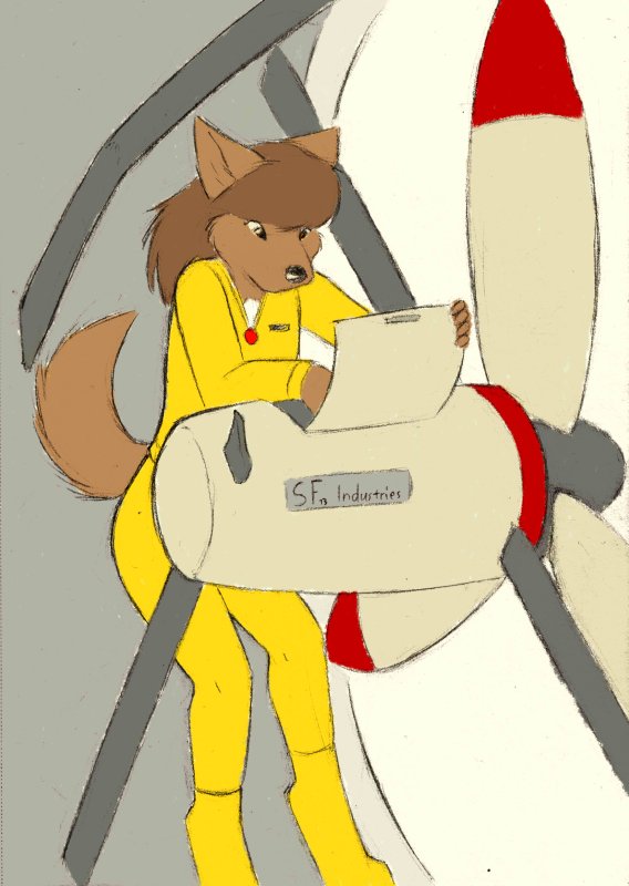 2013 anthro bowman's_wolf brown_hair canine clothing colored_sketch fan_service female florence_ambrose freefall hair humor mammal pun red_wolf solo starfighter webcomic wolf