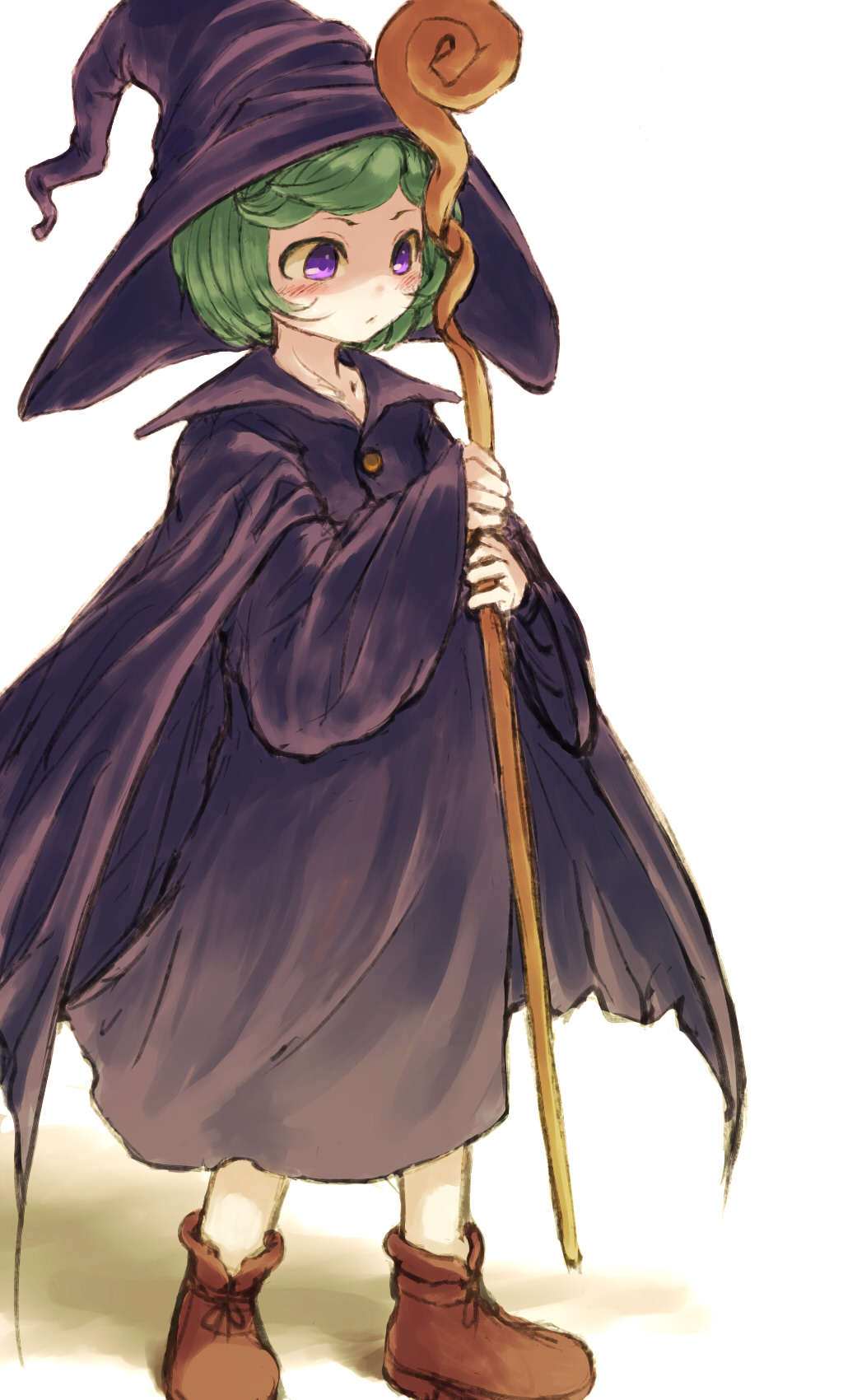 bad_id bad_pixiv_id berserk blush green_hair hat highres ikura+ schierke short_hair solo staff witch witch_hat