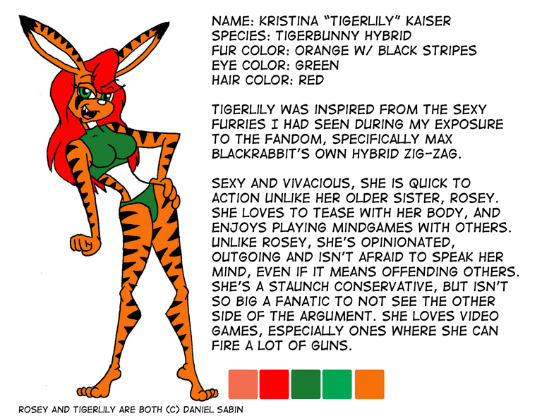 anthro breasts daniel_sabin female green_eyes hair hybrid lagomorph mammal rabbit red_hair tigerbunny tigerlily