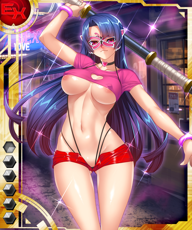 blue_hair breasts kagami_hirotaka large_breasts lilith-soft mask red_eyes taimanin_asagi taimanin_asagi_battle_arena taimanin_asagi_zero weapon yatsu_murasaki