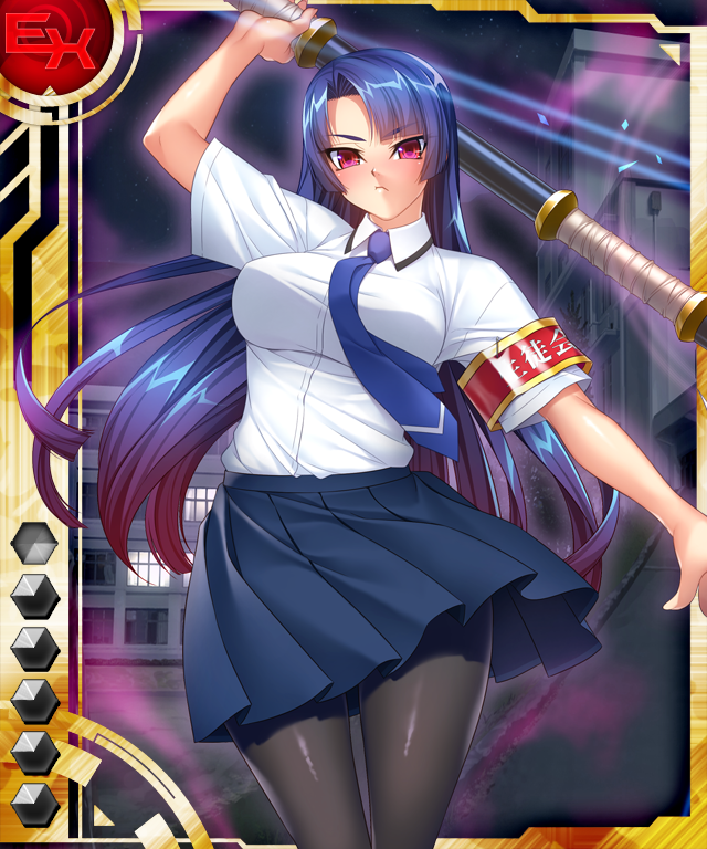 blue_hair breasts kagami_hirotaka large_breasts lilith-soft red_eyes school_uniform taimanin_asagi taimanin_asagi_battle_arena taimanin_asagi_zero weapon yatsu_murasaki