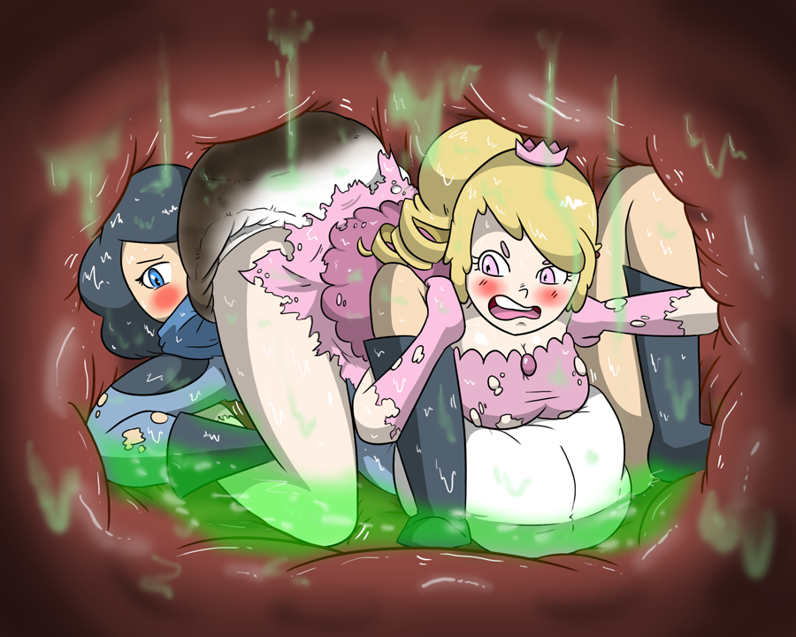 34qucker big_breasts blonde_hair blue_eyes breasts crown diaper feces female hair human humanoid mammal messy_diaper open_mouth pink_eyes princess royalty scat soiling stomach vore