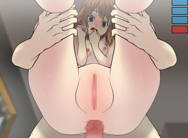 1boy 1girl anal animated animated_gif anus ass bouncing_breasts brown_hair censored from_below game_cg held_up hetero holding ikemori_noboru mosaic_censoring nipples original penis pussy sex small_breasts suzuka_no_melody testicles