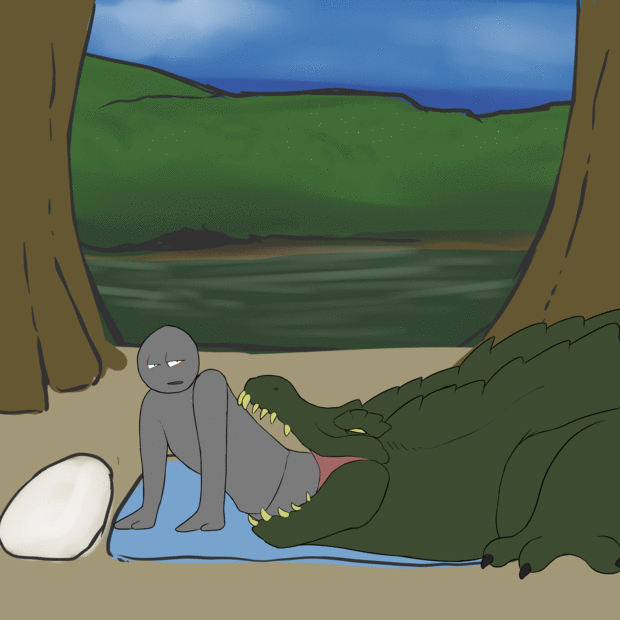 alligator ambiguous_gender animated anthro azathura belly big_belly crocodilian feral forest human licking mammal neck_bulge oral_vore reptile scalie swallowing teeth tongue tongue_out tree vore