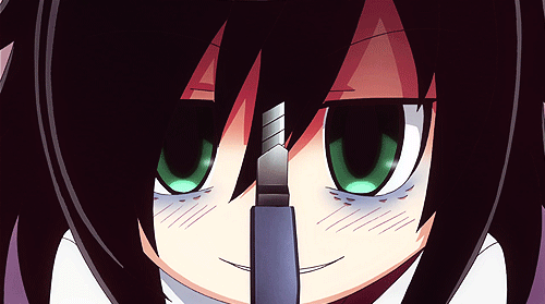animated black_hair green_eyes knife kuroki_tomoko smile solo watashi_ga_motenai_no_wa_dou_kangaetemo_omaera_ga_warui!
