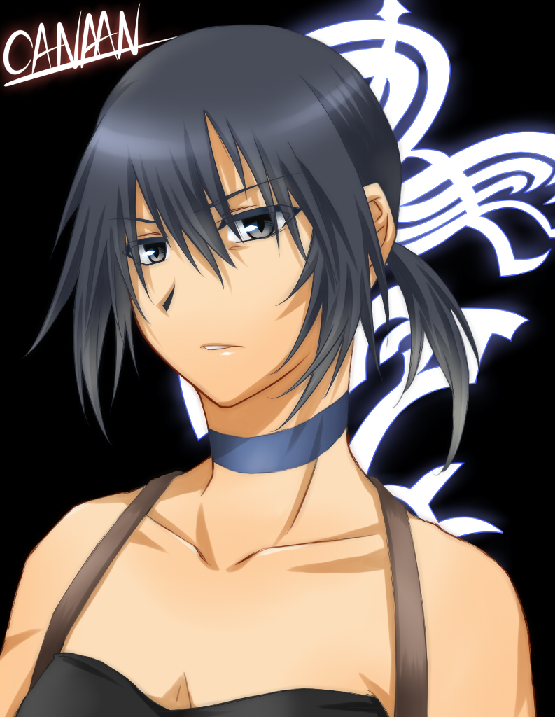 428 alphard background bigboobs blue_hair brown_skin canaan dark_skin grey_eyes ponytail top