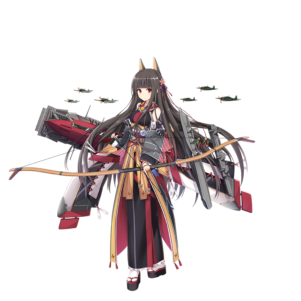 aircraft aixioo akagi_(zhan_jian_shao_nyu) anchor animal_ears arrow bangs bell black_gloves black_hair blunt_bangs bow_(weapon) breasts brown_eyes cannon closed_mouth detached_sleeves eyebrows_visible_through_hair fake_animal_ears fingerless_gloves flight_deck flower full_body gloves hair_flower hair_ornament headgear holding holding_bow_(weapon) holding_weapon japanese_clothes long_hair long_sleeves looking_at_viewer machinery medium_breasts obi official_art remodel_(zhan_jian_shao_nyu) rigging sandals sash single_glove solo standing transparent_background turret weapon wide_sleeves zhan_jian_shao_nyu