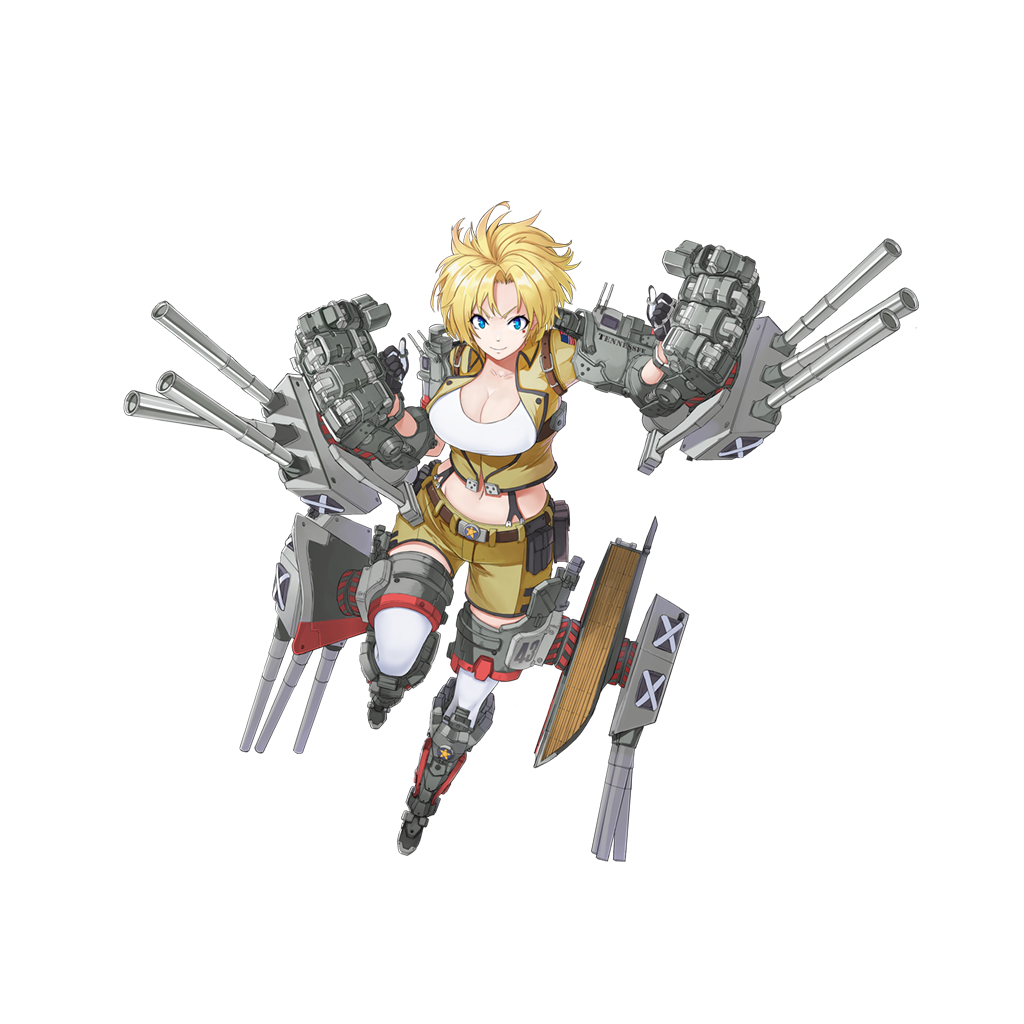 &gt;:) american_flag armor armored_boots belt black_gloves blonde_hair blue_eyes boots breasts cannon character_name cleavage closed_mouth collarbone full_body gloves hikari123456 jacket large_breasts looking_at_viewer machinery mechanical_arm midriff mole mole_under_eye navel official_art remodel_(zhan_jian_shao_nyu) rigging shirt short_hair shorts smile solo standing standing_on_one_leg suspenders tank_top tennessee_(zhan_jian_shao_nyu) thigh_strap thighhighs transparent_background turret v-shaped_eyebrows white_legwear white_shirt yellow_jacket yellow_shorts zhan_jian_shao_nyu