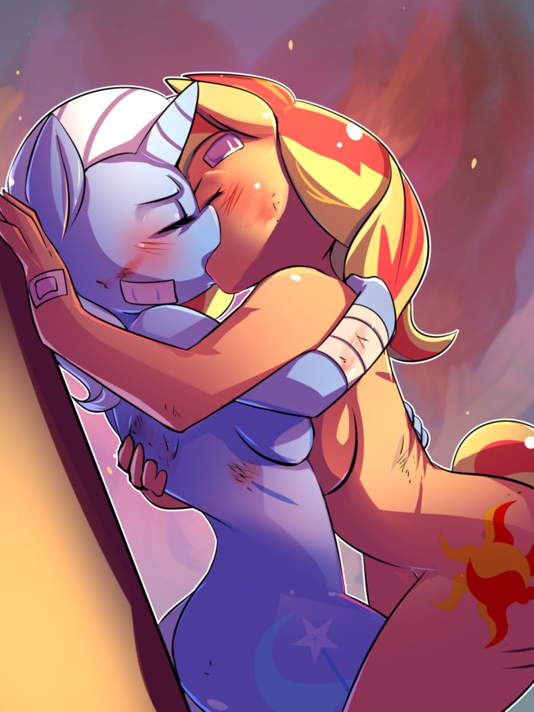 anthro bakki breasts cutie_mark duo equestria_girls equine eyelashes eyes_closed female friendship_is_magic horn kissing mammal my_little_pony nude standing sunset_shimmer_(eg) trixie_(mlp) unicorn wide_hips