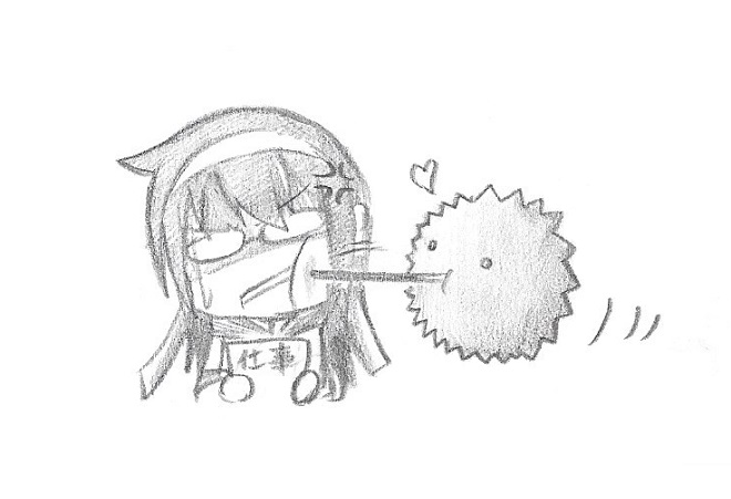 anger_vein colored_pencil_(medium) dainamitee food glasses greyscale hairband heart kantai_collection marimo monochrome non-human_admiral_(kantai_collection) ooyodo_(kantai_collection) pocky pocky_kiss shared_food simple_background sketch traditional_media white_background